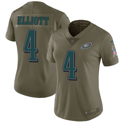 Nike Eagles #4 Jake Elliott Olive Women's Stitched NFL Limited Salute to Service Jersey - Click Image to Close